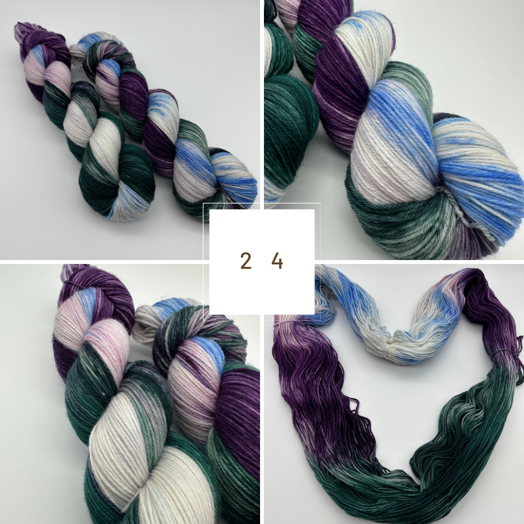 Handgefärbte Sockenwolle, 4-fach Wolle, 100 g, Nr. 24