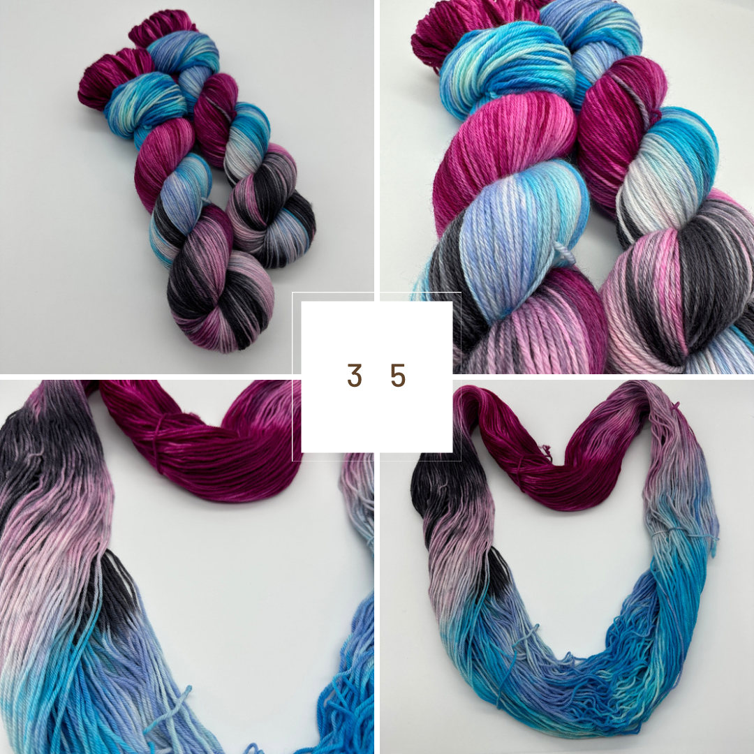 Handgefärbte Sockenwolle, 4-fach Wolle, 100 g, Nr. 35