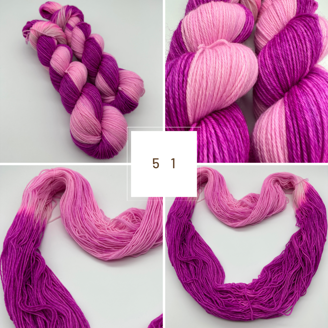 Handgefärbte Sockenwolle, 4-fach Wolle, 100 g, Nr. 51