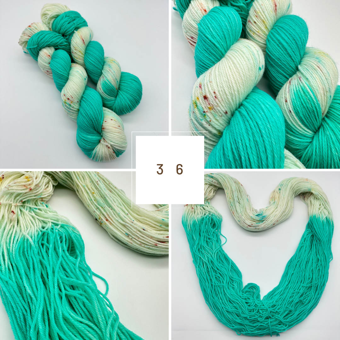 Handgefärbte Sockenwolle, "Spring in aqua", 4-fach Wolle, 100 g, Nr. 36