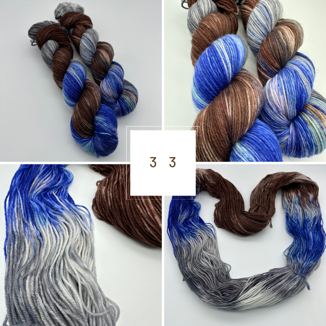 Handgefärbte Sockenwolle, 4-fach Wolle, 100 g, Nr. 33
