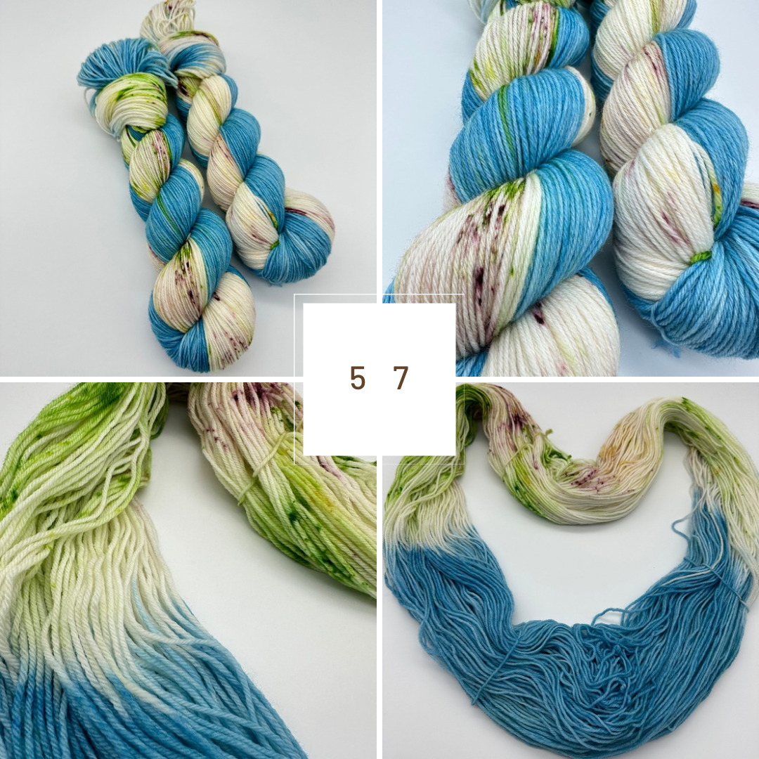 Handgefärbte Sockenwolle, 4-fach Wolle, 100 g, Nr. 57