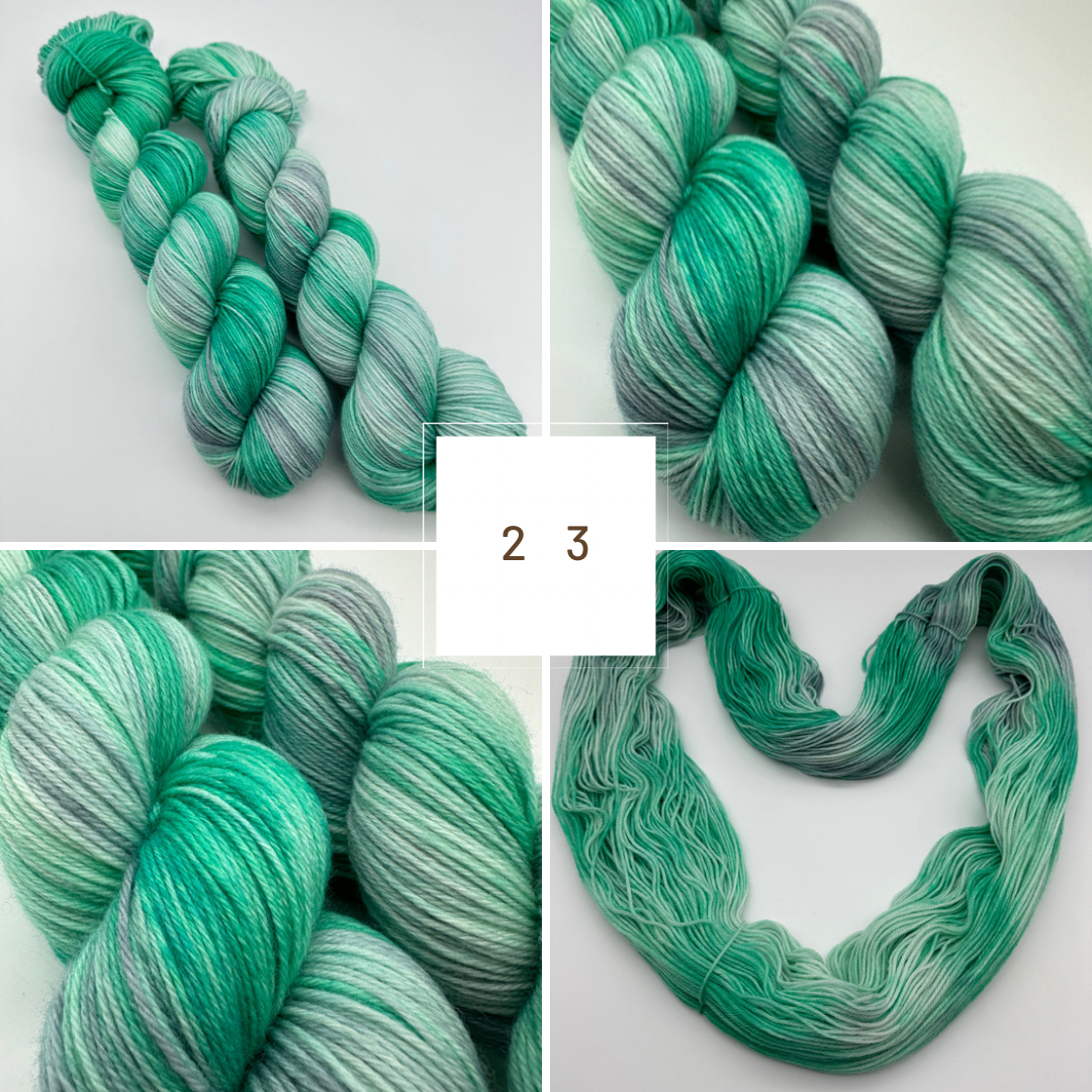 Handgefärbte Sockenwolle, 4-fach Wolle, 100 g, Nr. 23