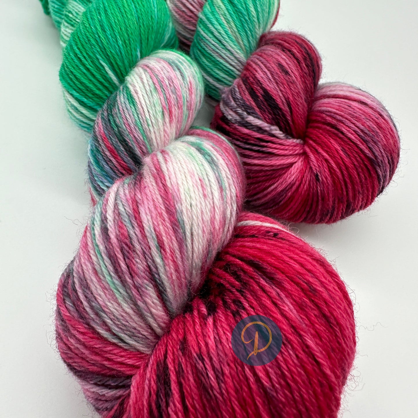 Handgefärbte Sockenwolle, "Melone", 4-fach Wolle, 100 g, Nr. 37