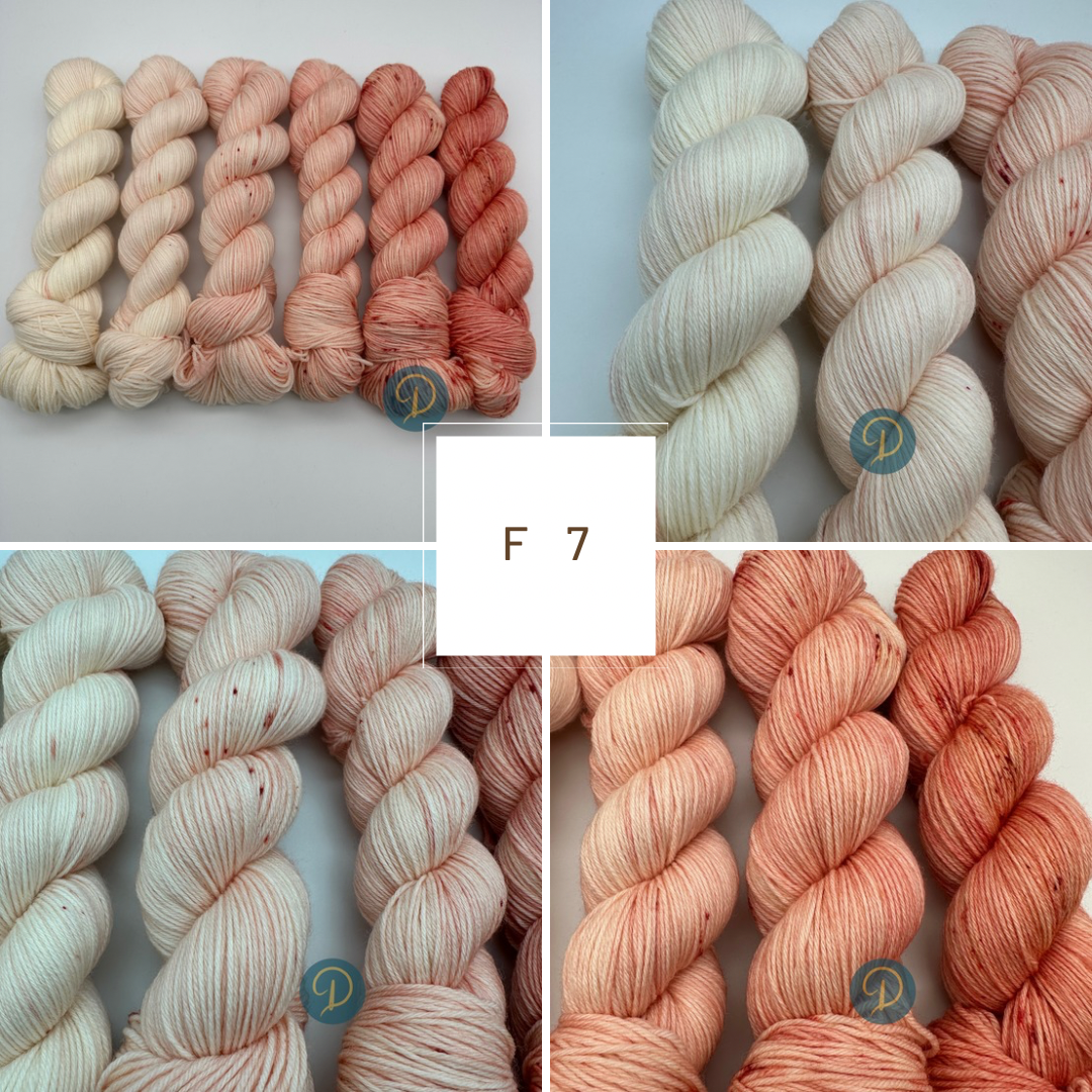 Fade Set 4-fach, handgefärbte Wolle, 6 Stränge x 100g, Nr. F7