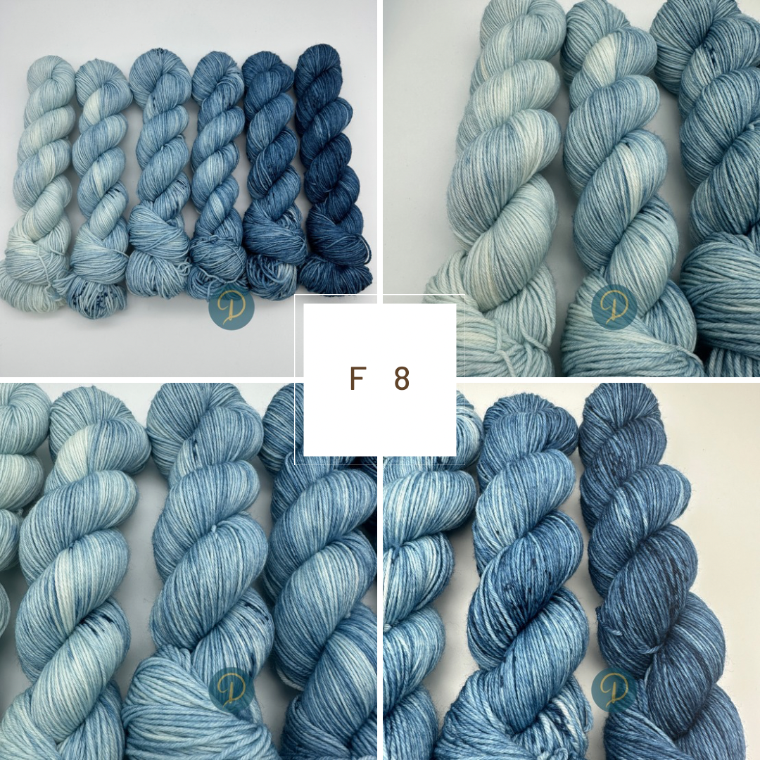 Fade Set 4-fach, handgefärbte Wolle, 6 Stränge x 100g, Nr. F8