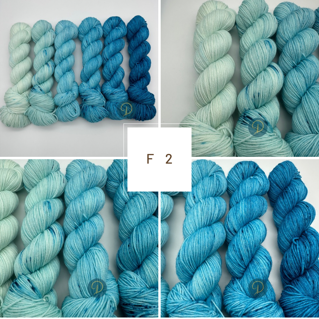 Fade Set, handgefärbte Wolle, 4-fach, 6 Stränge x 100g, Nr. F2