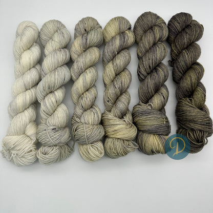 Fade Set 4-fach, handgefärbte Wolle, 6 Stränge x 100g, Nr. F9
