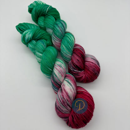 Handgefärbte Sockenwolle,  "Melone", 4-fach Wolle, 100 g, Nr. 37