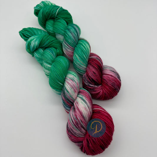 Handgefärbte Sockenwolle,  "Melone", 4-fach Wolle, 100 g, Nr. 37