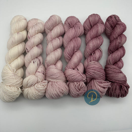 Fade Set 4-fach, handgefärbte Wolle, 6 Stränge x 100g, Nr. F11